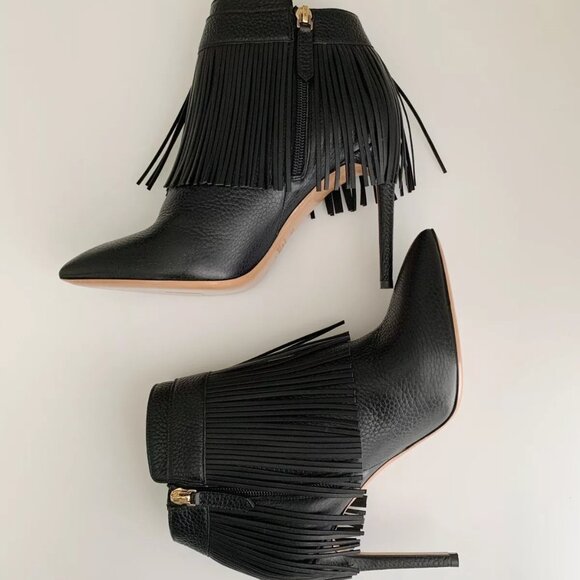 NEW VALENTINO GARAVANI Rockee Fringe Black Leather Ankle Boots Size 38.5 - Picture 1 of 7